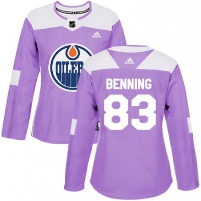 Womens Adidas Edmonton Oilers 83 Matt Benning Authentic Purple Fights Cancer Practice NHL Jersey