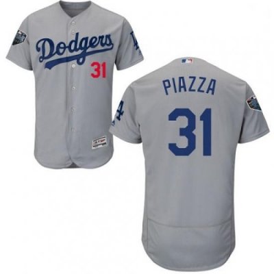 Mens Majestic Los Angeles Dodgers 31 Mike Piazza Gray Alternate Flex Base Authentic Collection 2018 World Series Jersey