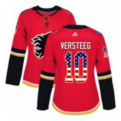 Womens Adidas Calgary Flames 10 Kris Versteeg Authentic Red USA Flag Fashion NHL Jersey