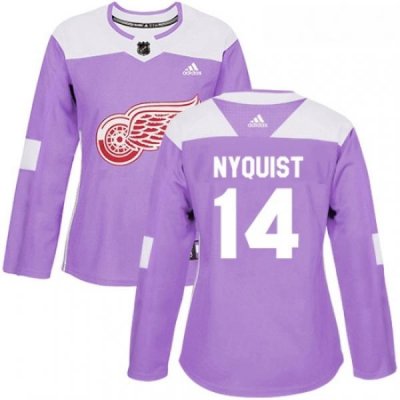 Womens Adidas Detroit Red Wings 14 Gustav Nyquist Authentic Purple Fights Cancer Practice NHL Jersey