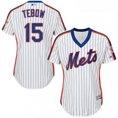 Womens Majestic New York Mets 15 Tim Tebow Replica White Alternate Cool Base MLB Jersey