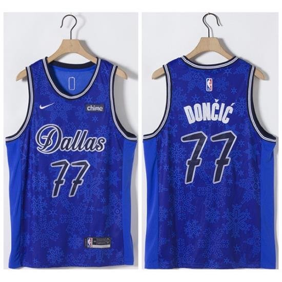 Men Dallas Mavericks 77 Luka Doncic Blue Stitched Basketball Jersey