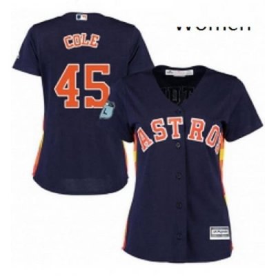 Womens Majestic Houston Astros 45 Gerrit Cole Replica Navy Blue Alternate Cool Base MLB Jersey