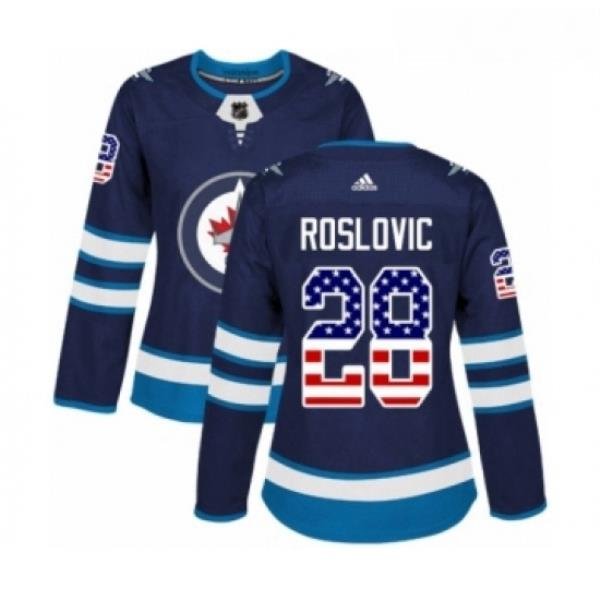 Womens Adidas Winnipeg Jets 28 Jack Roslovic Authentic Navy Blue USA Flag Fashion NHL Jersey