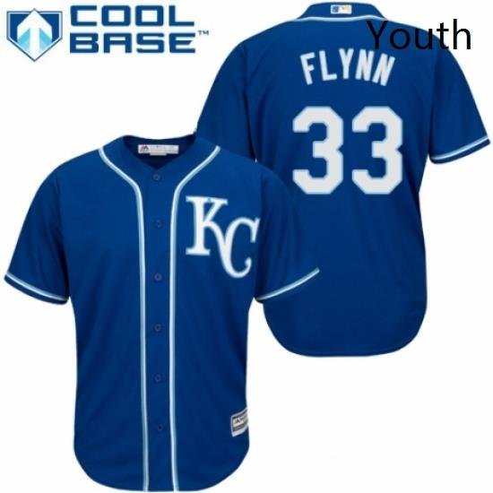 Youth Majestic Kansas City Royals 33 Brian Flynn Replica Blue Alternate 2 Cool Base MLB Jersey