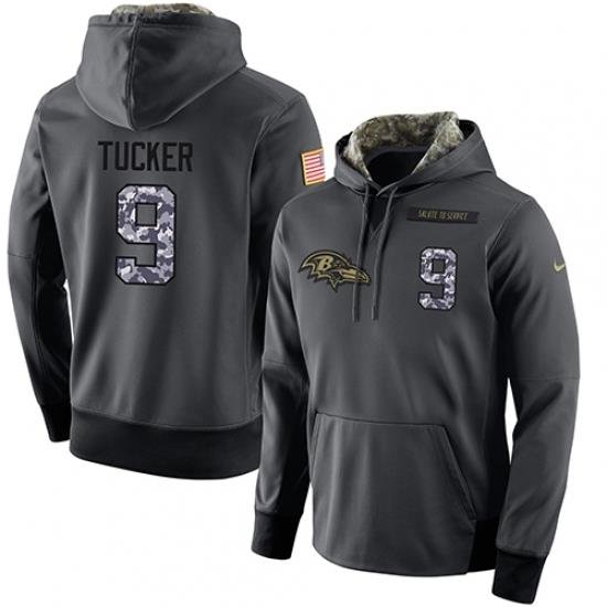 NFL Mens Nike Baltimore Ravens 9 Justin Tucker Stitched Black Anthracite Salute to Service Player Performance Hoodie