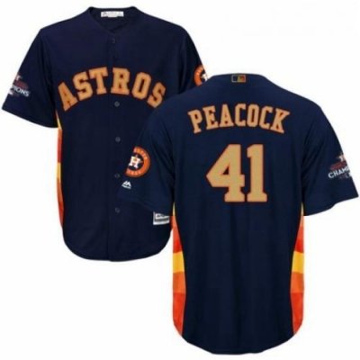 Youth Majestic Houston Astros 41 Brad Peacock Authentic Navy Blue Alternate 2018 Gold Program Cool Base MLB Jersey