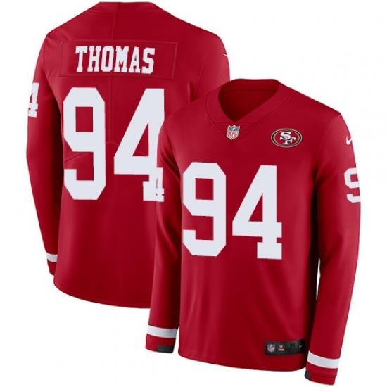 Nike 49ers #94 Solomon Thomas Red Team Color Men Stitched NFL Limited Therma Long Sleeve Jersey