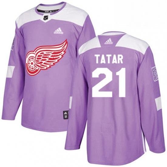 Mens Adidas Detroit Red Wings 21 Tomas Tatar Authentic Purple Fights Cancer Practice NHL Jersey