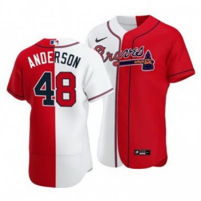 Men Atlanta Braves 48 Ian Anderson Split White Red TWo Tone Jersey