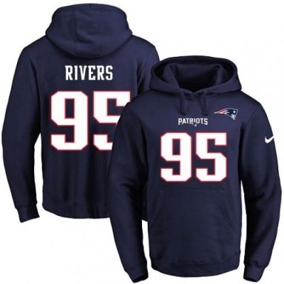 NFL Mens Nike New England Patriots 95 Derek Rivers Navy Blue Name Number Pullover Hoodie