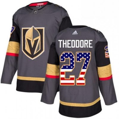 Youth Adidas Vegas Golden Knights 27 Shea Theodore Authentic Gray USA Flag Fashion NHL Jersey