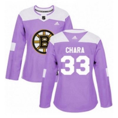 Womens Adidas Boston Bruins 33 Zdeno Chara Authentic Purple Fights Cancer Practice NHL Jersey