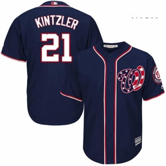 Mens Majestic Washington Nationals 21 Brandon Kintzler Replica Navy Blue Alternate 2 Cool Base MLB Jersey