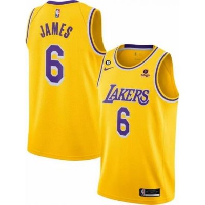 Toddler Los Angeles Lakers 6 LeBron James Yellow No 6 Patch Stitched Basketball Jersey