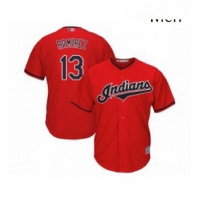 Mens Cleveland Indians 13 Hanley Ramirez Replica Scarlet Alternate 2 Cool Base Baseball Jersey