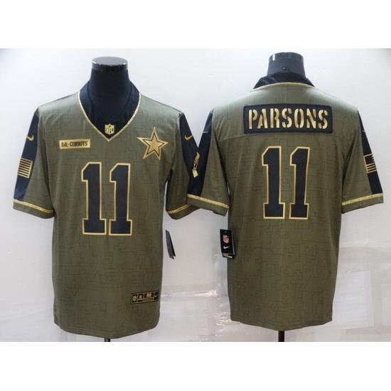 Men Dallas Cowboys 11 Micah Parsons Gold 2021 Salute To Service Limited Stitched Jersey