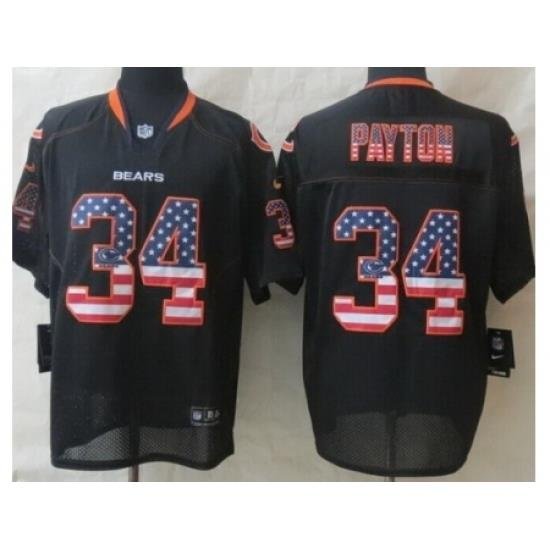 Nike Chicago Bears 34 Walter Payton Black Elite USA Flag Fashion NFL Jersey