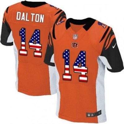 Mens Nike Cincinnati Bengals 14 Andy Dalton Elite Orange Alternate USA Flag Fashion NFL Jersey