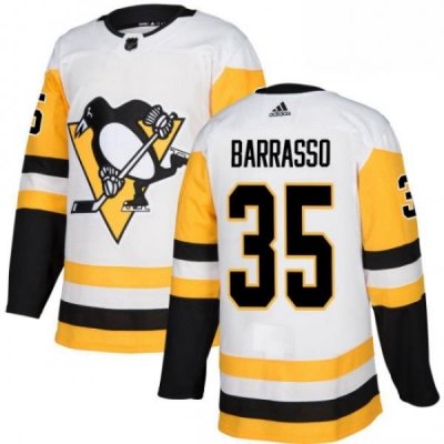 Mens Adidas Pittsburgh Penguins 35 Tom Barrasso Authentic White Away NHL Jersey