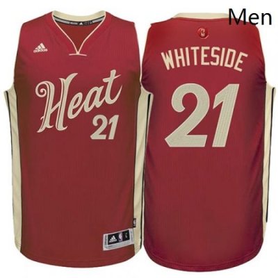 Mens Adidas Miami Heat 21 Hassan Whiteside Authentic Red 2015 16 Christmas Day NBA Jersey