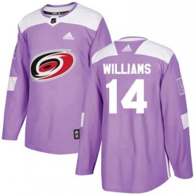 Mens Adidas Carolina Hurricanes 14 Justin Williams Authentic Purple Fights Cancer Practice NHL Jersey