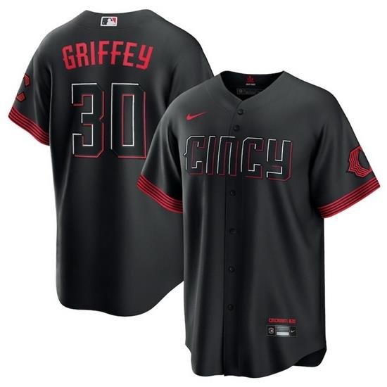 Men Cincinnati Reds 30 Ken Griffey Jr  Black 2023 City Connect Stitched Jersey