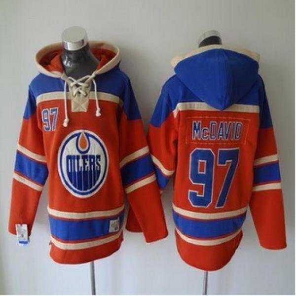 Edmonton Oilers #97 Connor McDavid Orange Sawyer Hooded Sweatshirt Stitched NHL jersey