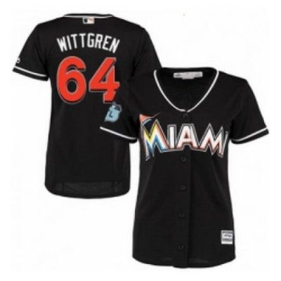 Womens Majestic Miami Marlins 64 Nick Wittgren Replica Black Alternate 2 Cool Base MLB Jersey