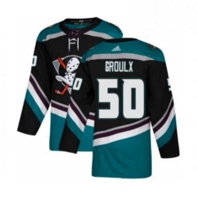 Mens Adidas Anaheim Ducks 50 Benoit Olivier Groulx Premier Black Teal Alternate NHL Jersey