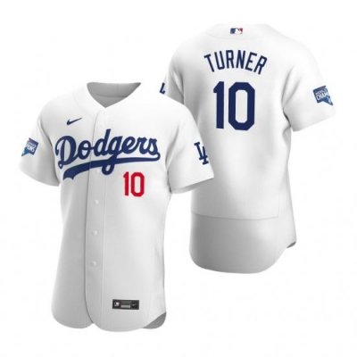 Men Los Angeles Dodgers Justin Turner White 2020 World Series Champions Flex Base Jersey