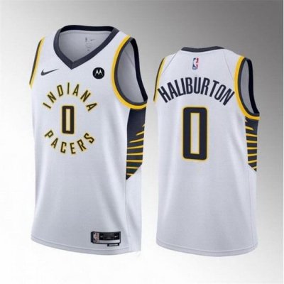 Men Indiana Pacers 0 Tyrese Haliburton White Association Edition Stitched Basketball Jersey