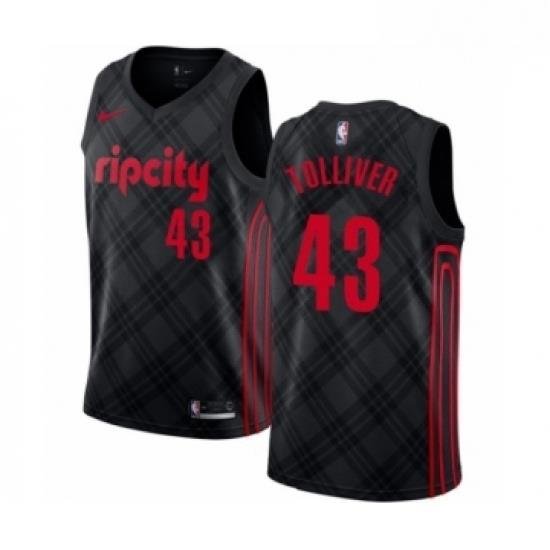 Mens Portland Trail Blazers 43 Anthony Tolliver Swingman Black Basketball Jersey City Edition