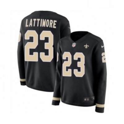 Womens Nike New Orleans Saints 23 Marshon Lattimore Limited Black Therma Long Sleeve NFL Jersey