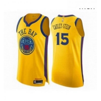 Mens Golden State Warriors 15 Willie Cauley Stein Authentic Gold Basketball Jersey City Edition