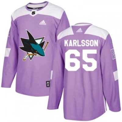 Youth Adidas San Jose Sharks 65 Erik Karlsson Authentic Purple Fights Cancer Practice NHL Jersey