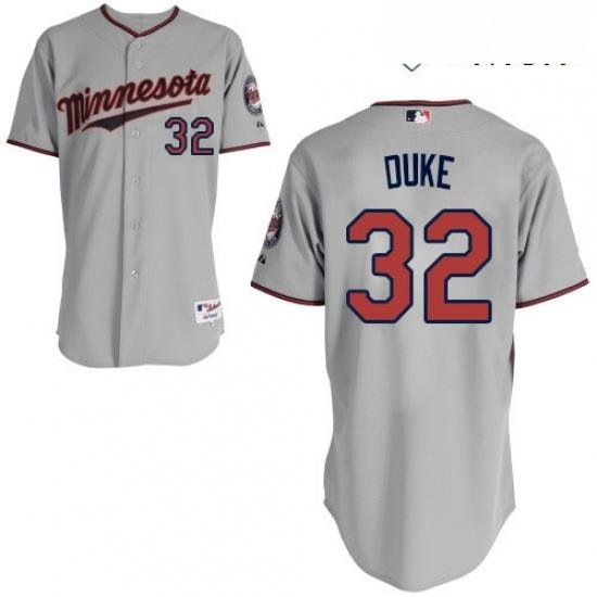 Mens Majestic Minnesota Twins 32 Zach Duke Authentic Grey Road Cool Base MLB Jersey