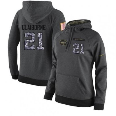 NFL Womens Nike New York Jets 21 Morris Claiborne Elite Stitched Black Anthracite Salute to Service Player Performance Hoodie