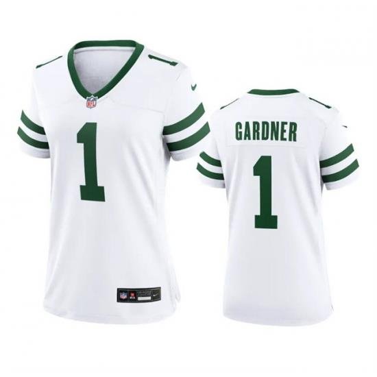 Women New York Jets 1 Sauce Gardner White 2024 Stitched Football Jersey