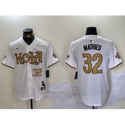 Men New Orleans Saints 32 Tyrann Mathieu White Cool Base Stitched Baseball Jersey 6