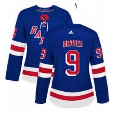 Womens Adidas New York Rangers 9 Adam Graves Authentic Royal Blue Home NHL Jersey