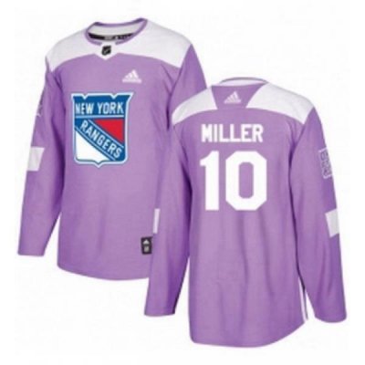 Mens Adidas New York Rangers 10 JT Miller Authentic Purple Fights Cancer Practice NHL Jersey