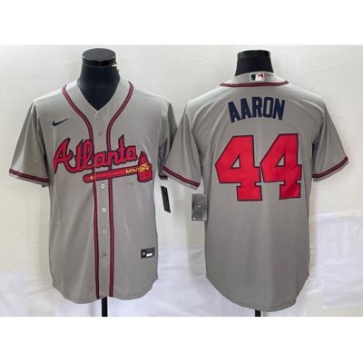 Men Atlanta Braves 44 Hank Aaron Grey Cool Base Stitched Jersey