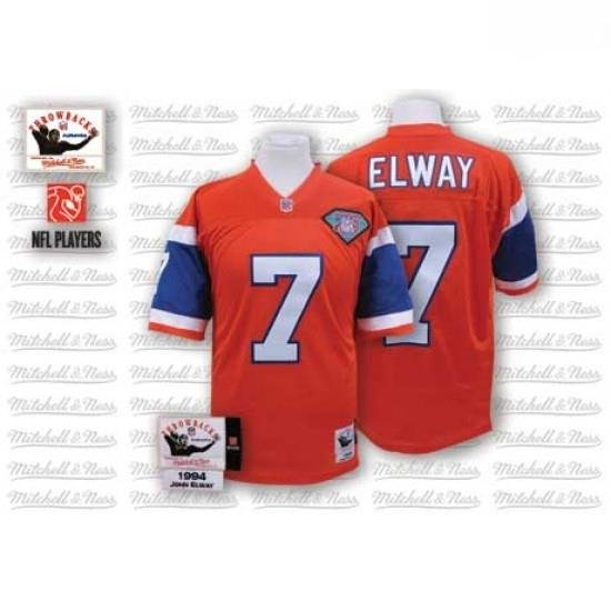 Mitchell And Ness Denver Broncos 7 John Elway Orange With 75TH Patch Authentic Throwback NFL Jersey