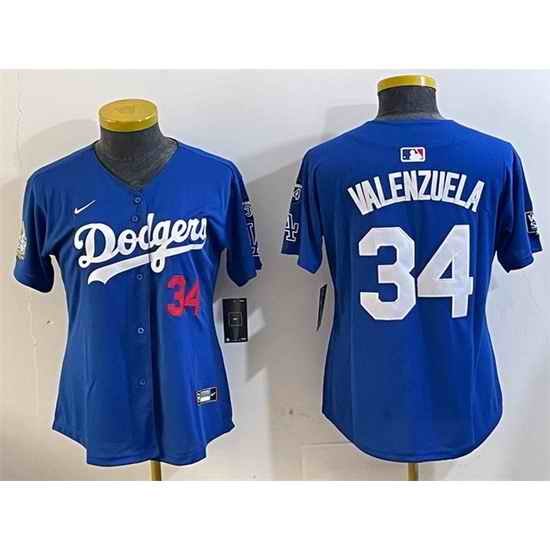 Women Los Angeles Dodgers 34 Toro Valenzuela Royal 2024 World Series With Fernando Memorial Patch Alternate Limited Stitched Baseball Jersey