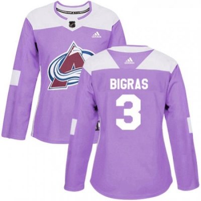 Womens Adidas Colorado Avalanche 3 Chris Bigras Authentic Purple Fights Cancer Practice NHL Jersey