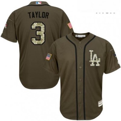 Mens Majestic Los Angeles Dodgers 3 Chris Taylor Replica Green Salute to Service MLB Jersey