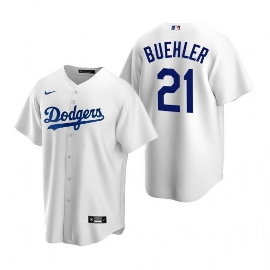 Mens Nike Los Angeles Dodgers 21 Walker Buehler White Home Stitched Baseball Jersey