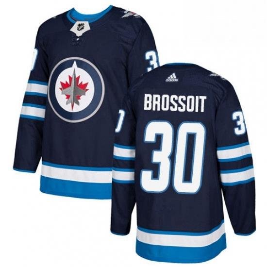 Mens Adidas Winnipeg Jets 30 Laurent Brossoit Premier Navy Blue Home NHL Jersey