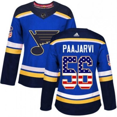 Womens Adidas St Louis Blues 56 Magnus Paajarvi Authentic Blue USA Flag Fashion NHL Jersey